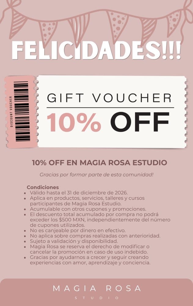 Gift Voucher 10% off en Magia Rosa Studio y sus condiciones